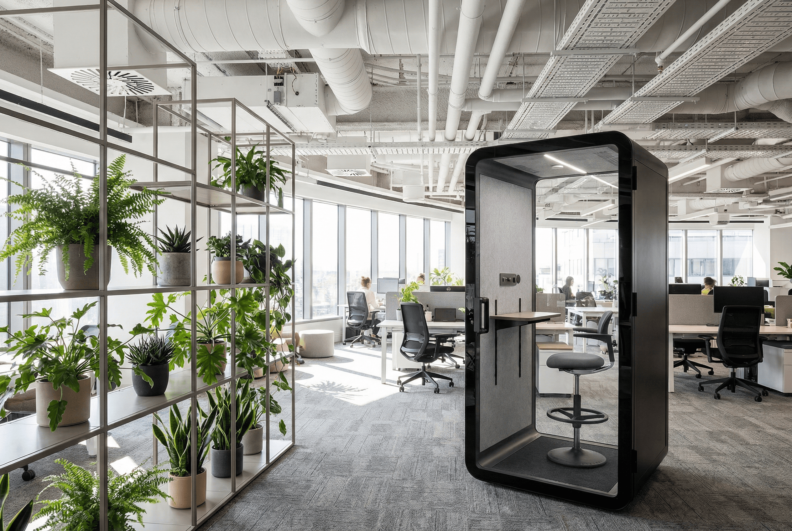 Stehendes Büro im Großraumbüro
