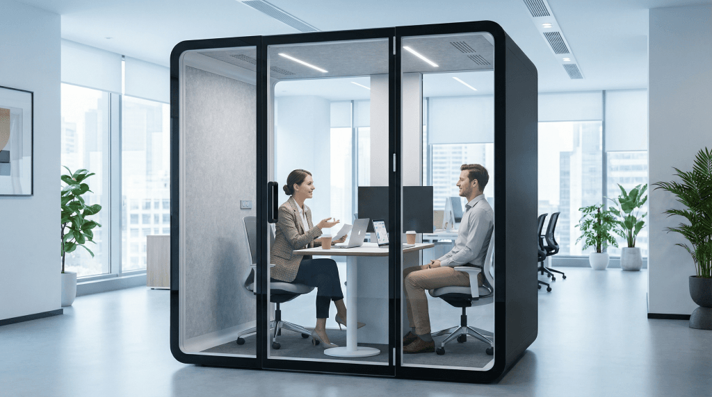 B&H Ergonomie Esthetische interviewcabines in een modern kantoor