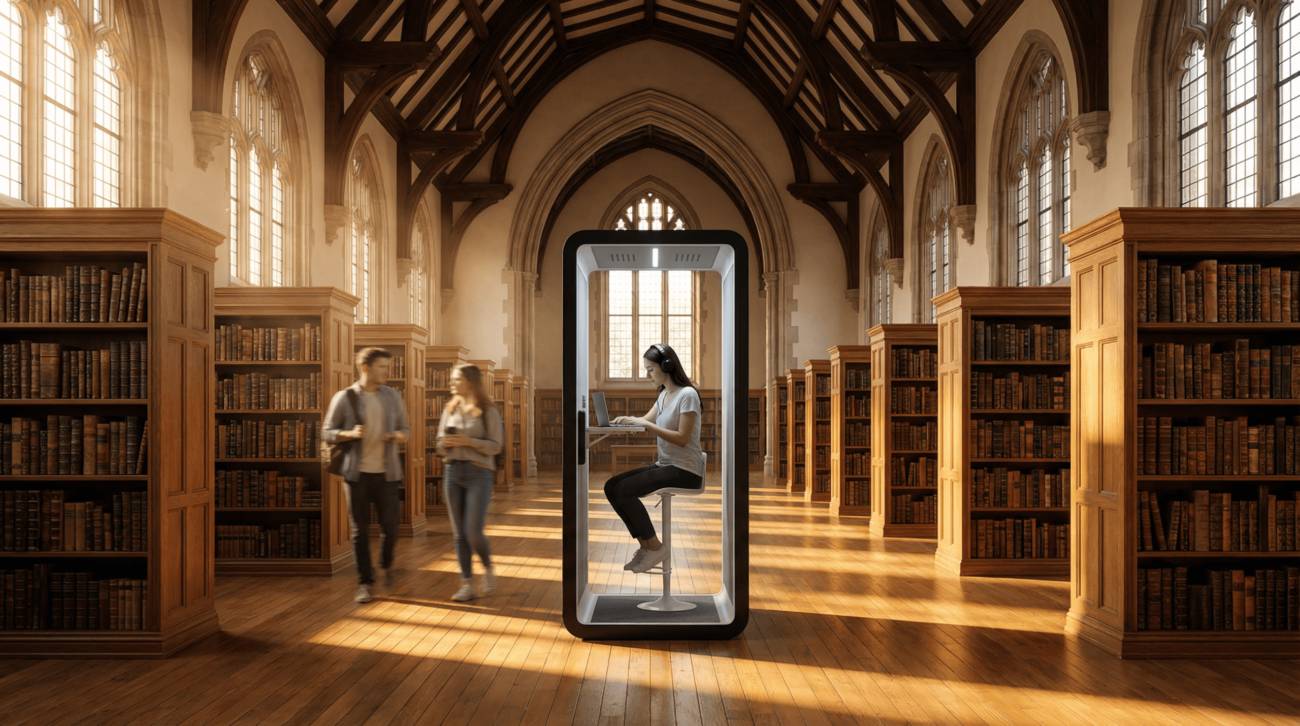 Library study pod in a historic library reading space