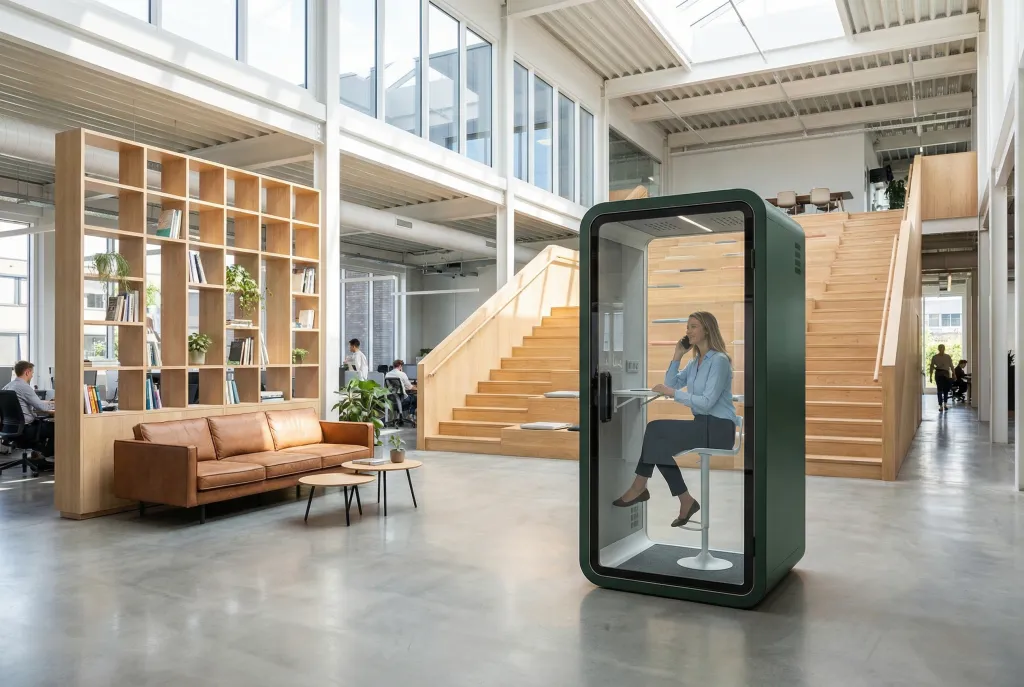 Office phone booth for private calls in an open office