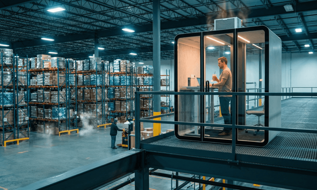 cabine de bureau pour centres d'entreposage et de logistique