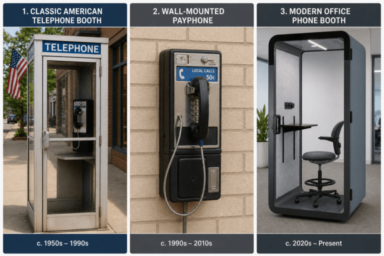 Evolution of phone booths in America from public payphones to office booths