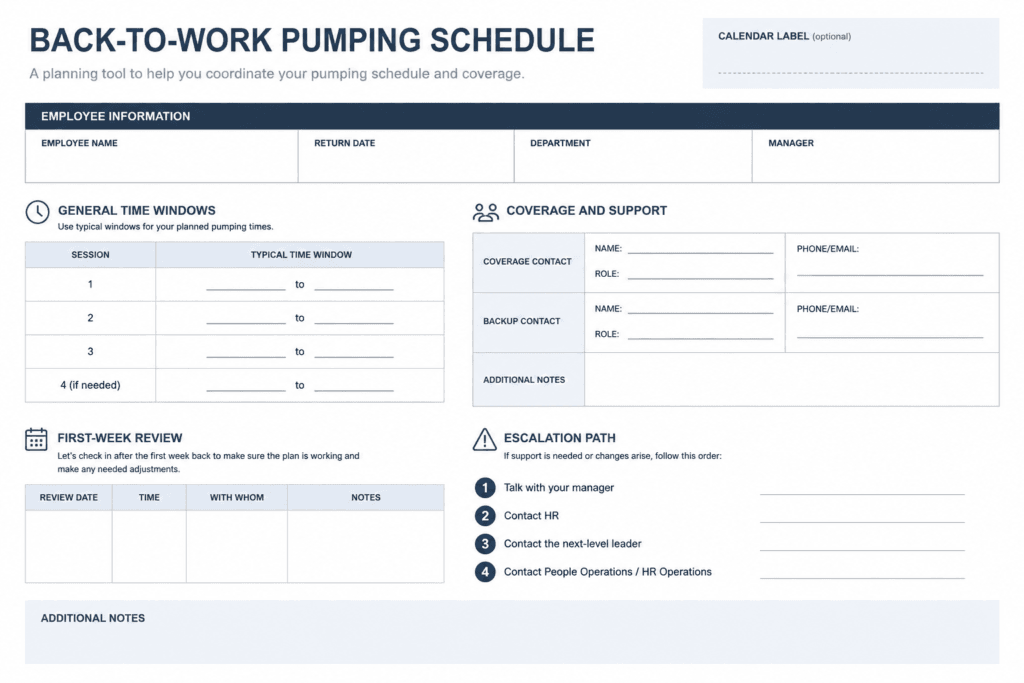 back to work pumping schedule