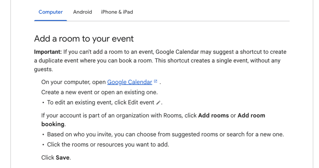 google calendar room booking